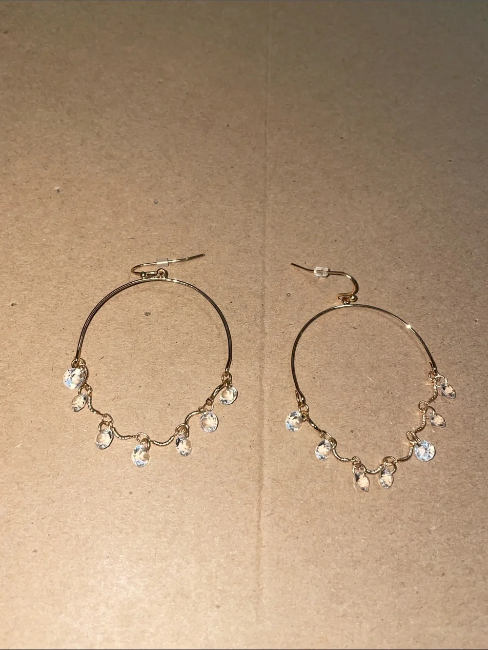 Free People Gold-Tone Rhinestone Draped Charm Hoop Earrings